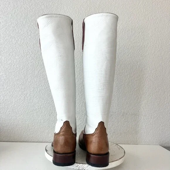Rod Patrick Womens Knee High Cowboy Boots 11AA Brown White Cowgirl Western Tall - Picture 3 of 14